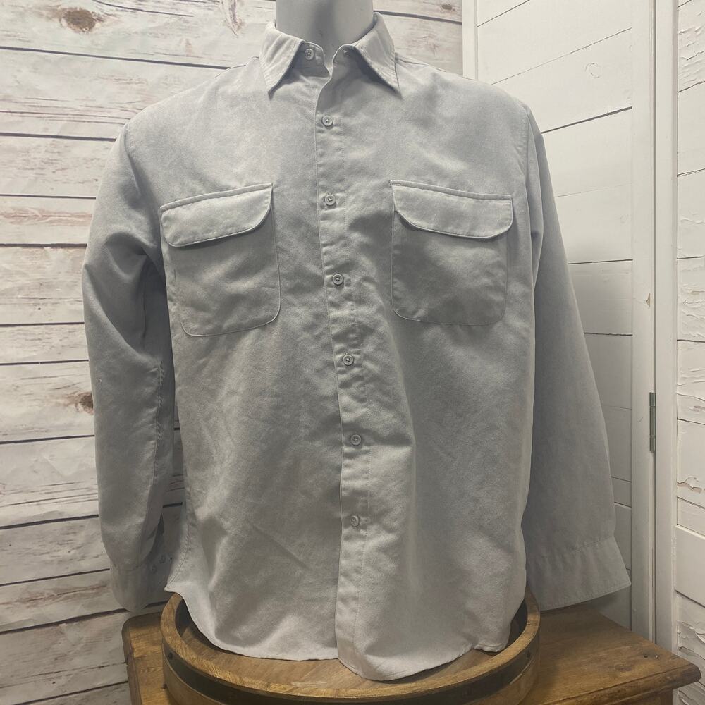 George Sueded Light Blue Smokey Grey Gray Long Sleeve Button Down Men's Shirt L